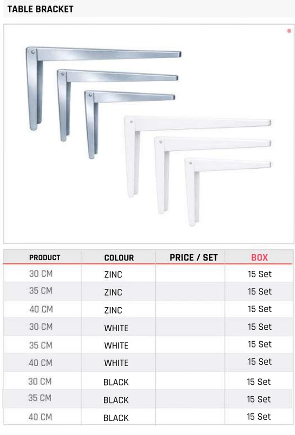 Table Bracket Product image and table