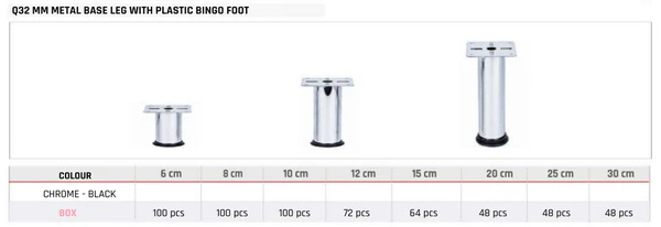 Q32 MM Metal Base Leg with Plastic Bingo Foot