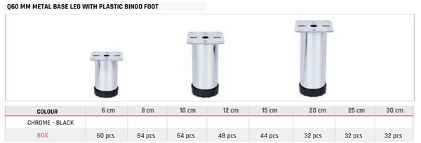 Q60 MM Metal Base Leg with Plastic Bingo Foot