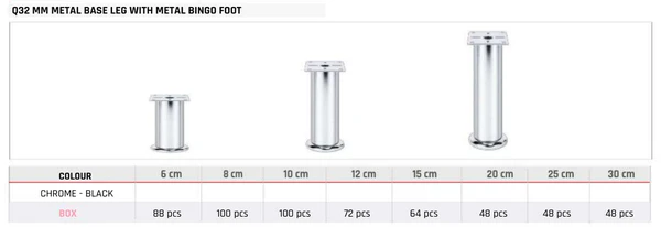 Q32 MM Metal Base Leg with Metal Bingo Foot