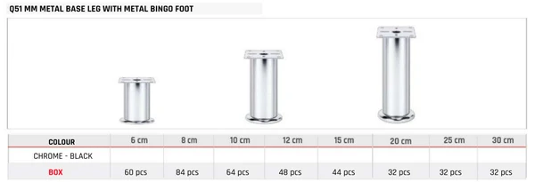 Q51 MM Metal Base Leg with Metal Bingo Foot