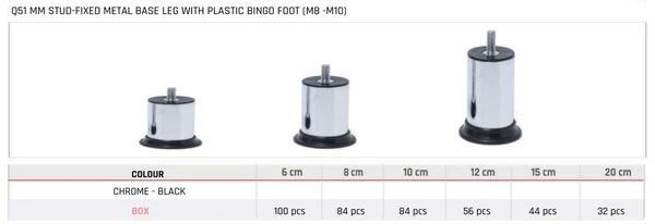 Q51 MM Stud-Fixed Metal Base Leg with Plastic Bingo Foot (M8 -M10)