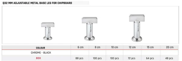 Q32 MM Adjustable Metal Base Leg for Chipboard