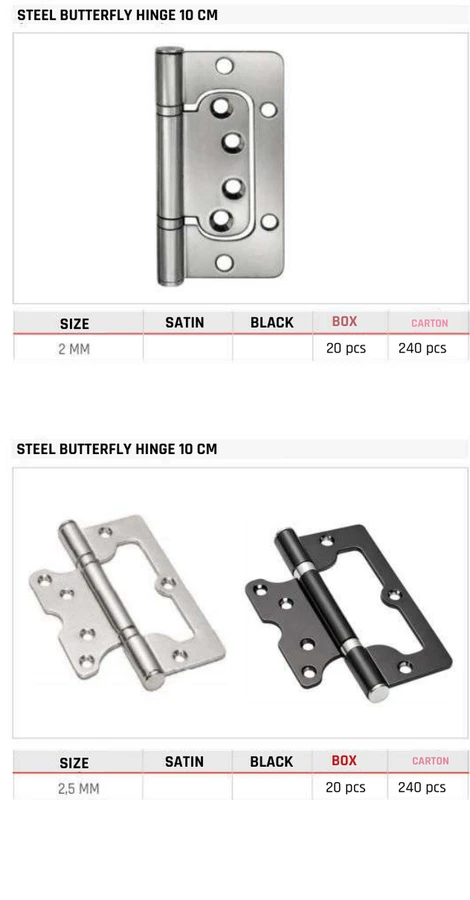 Steel Butterfly Hinge 10 CM Product image and table