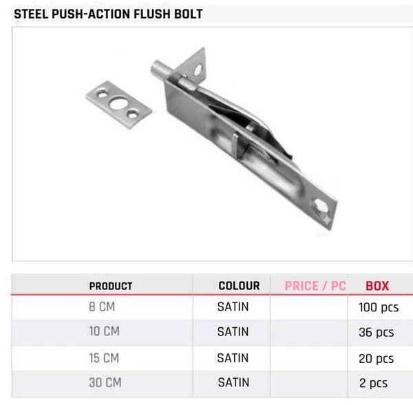 Steel Push-Action Flush Bolt
