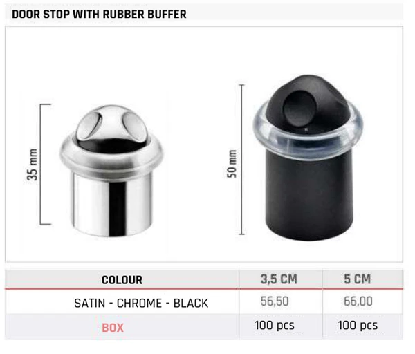 Door Stop with Rubber Buffer Product image and table