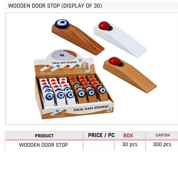 Wooden Door Stop (Display of 30) Product image and table