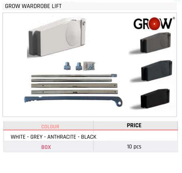 Grow Wardrobe Lift Product image and table