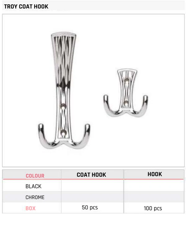 Troy Coat Hook Product image and table
