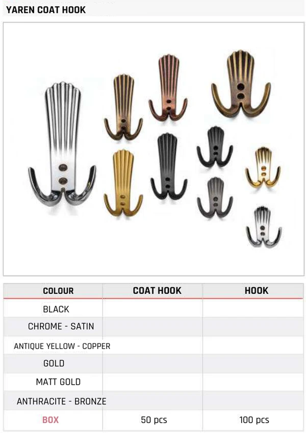 Yaren Coat Hook Product image and table