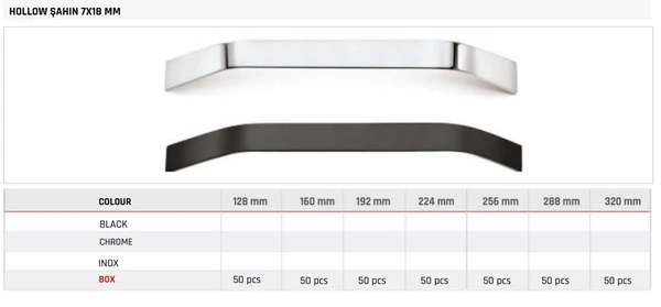 Hollow Şahin 7X18 MM Product image and table
