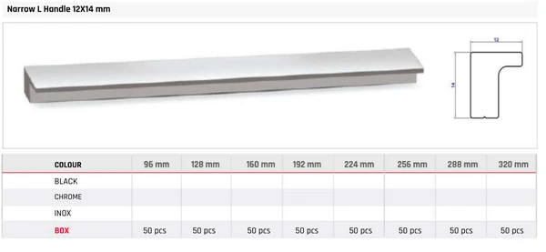 Narrow L Handle 12X14 mm