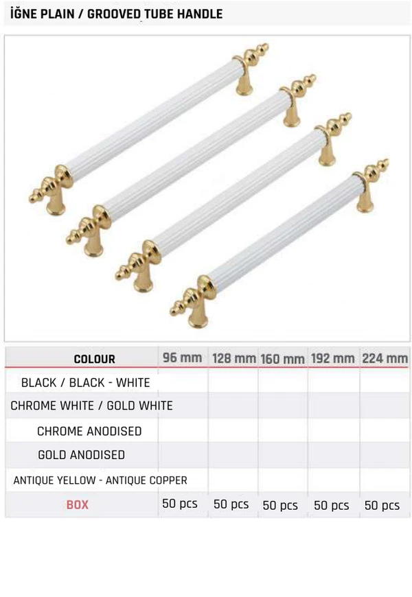 İğne Plain / Grooved Tube Handle Product image and table