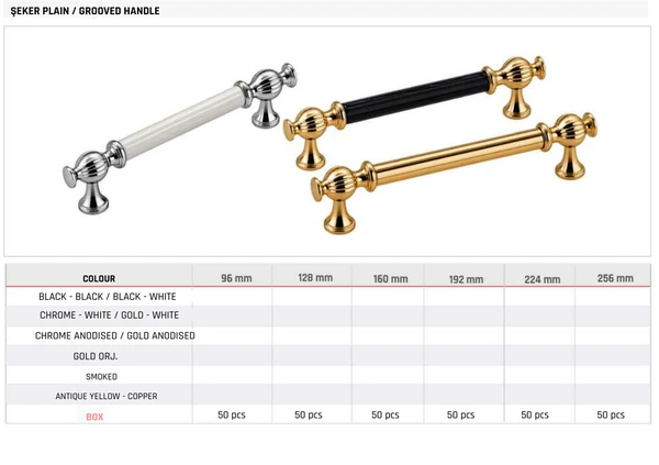 Şeker Plain / Grooved Handle Product image and table