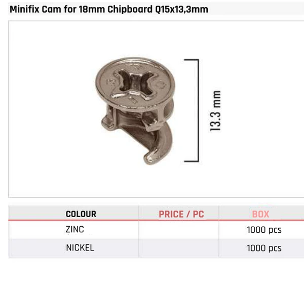 Minifix Cam for 18mm Chipboard Q15x13,3mm