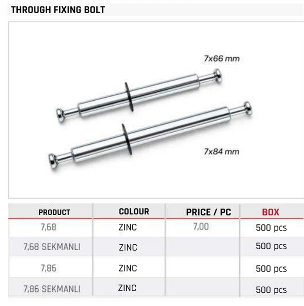 Through Fixing Bolt Product image and table