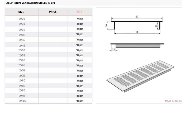 Aluminium Ventilation Grille 12 CM
