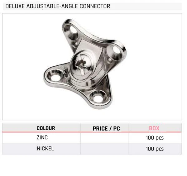 Deluxe Adjustable-Angle Connector Product image and table