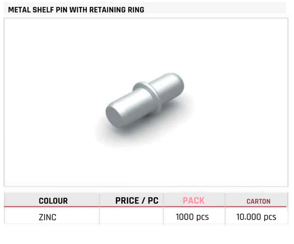 Metal Shelf Pin with Retaining Ring