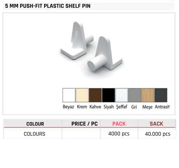 5 MM Push-Fit Plastic Shelf Pin