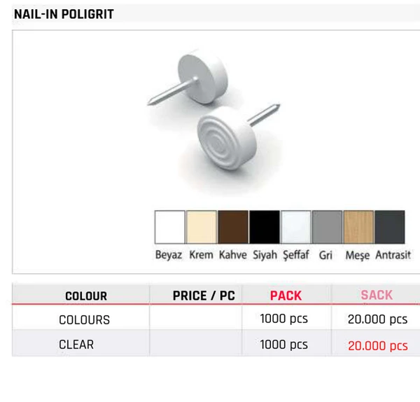 Nail-In Poligrit Product image and table