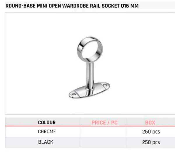Round-Base Mini Open Wardrobe Rail Socket Q16 MM