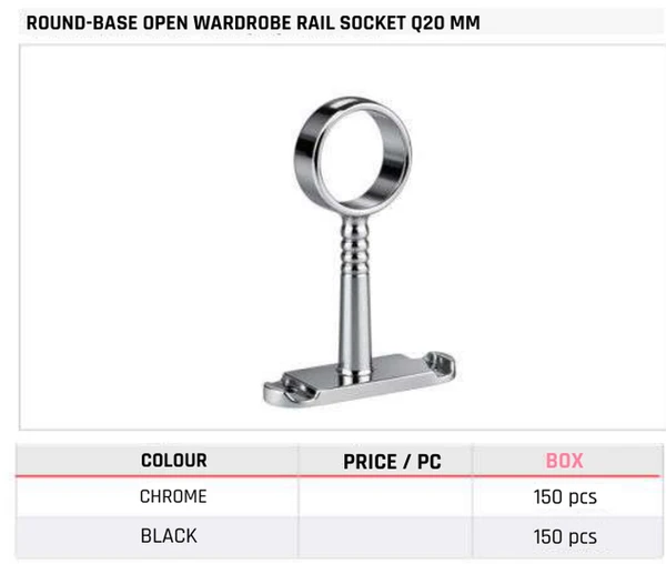 Round-Base Open Wardrobe Rail Socket Q20 MM