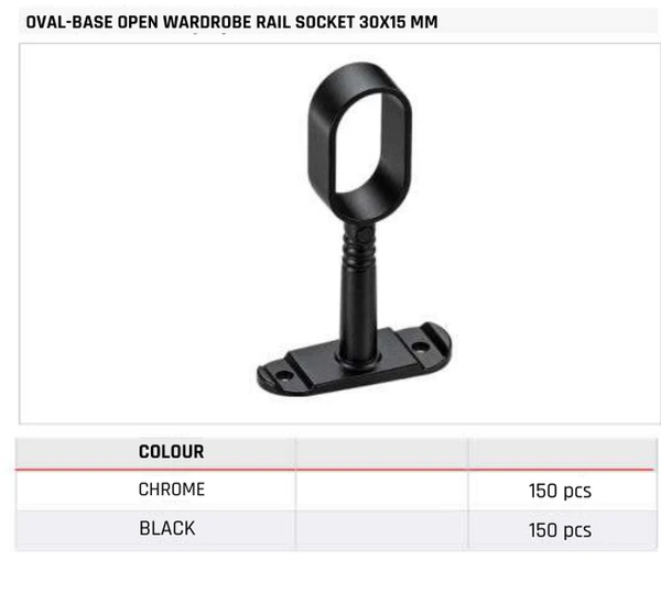 Oval-Base Open Wardrobe Rail Socket 30X15 MM