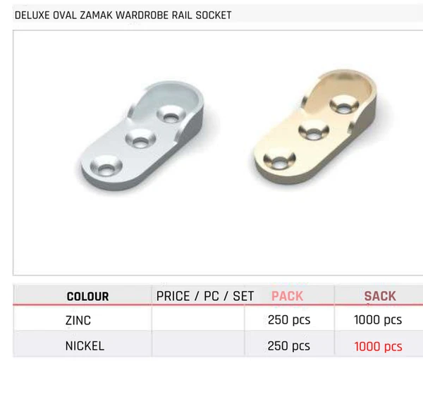 Deluxe Oval Zamak Wardrobe Rail Socket