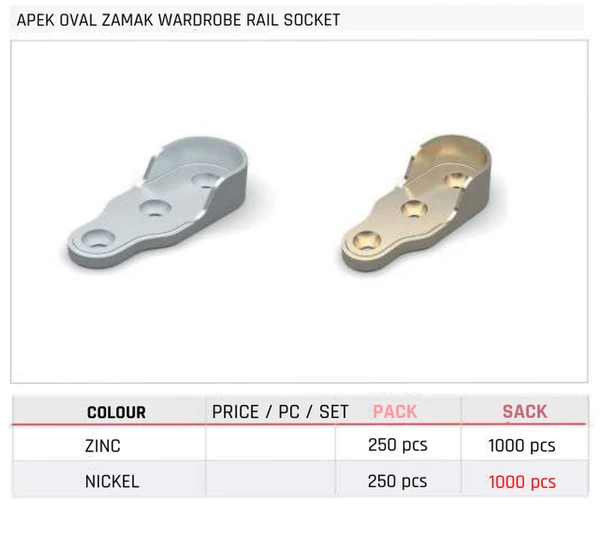 Apek Oval Zamak Wardrobe Rail Socket