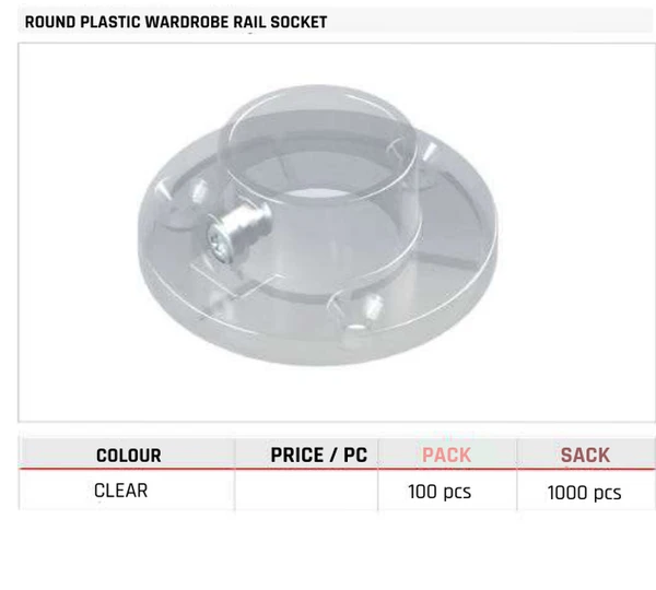 Round Plastic Wardrobe Rail Socket
