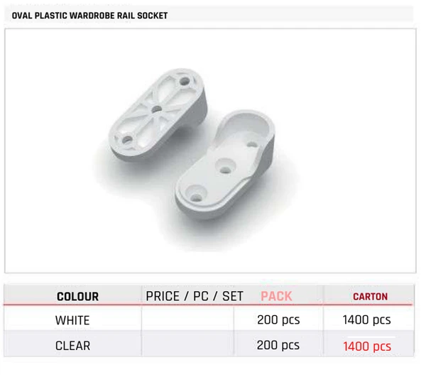 Oval Plastic Wardrobe Rail Socket